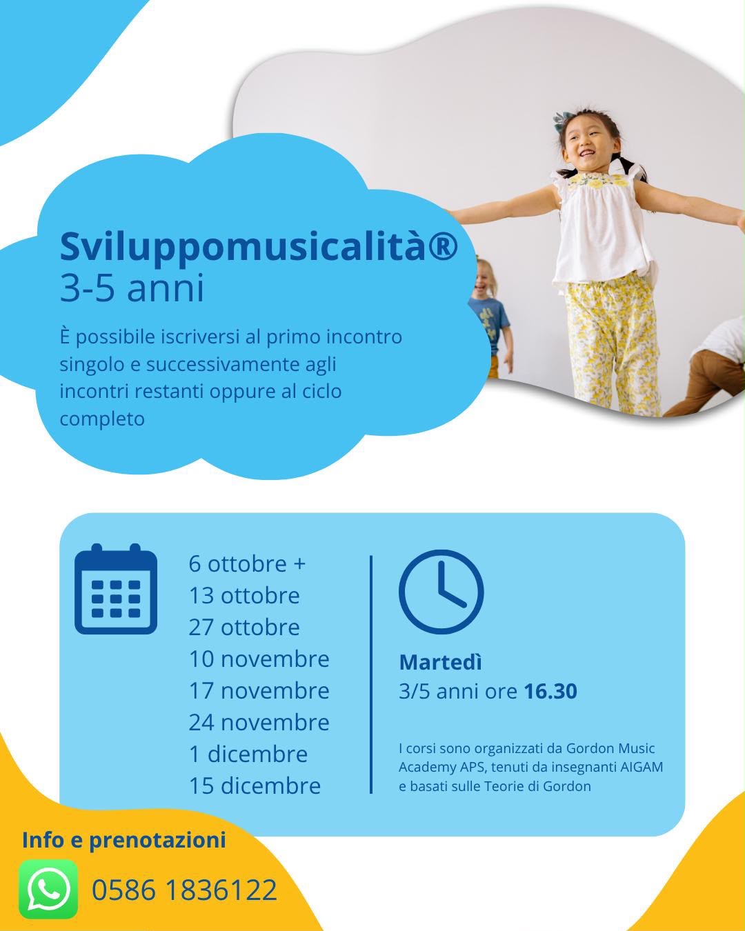 Locandina Sviluppomusicalità 3-5 anni: date, orari e contatti